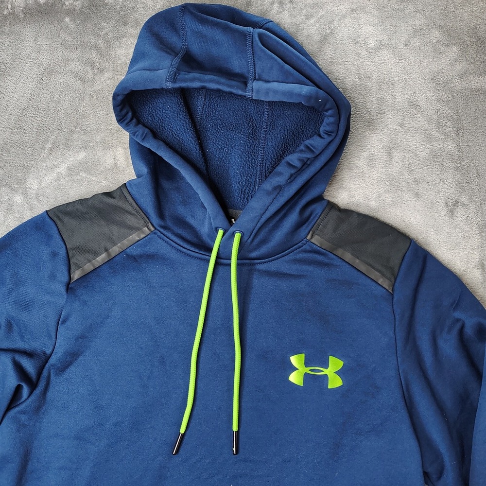 Under Armour Storm Hoodie Mens Small Navy Blue Solid Fleece Pullover Loose Fit
